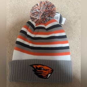 OSU beaver Oregon state university Striped Orange and Gray Beanie with Pom Pom